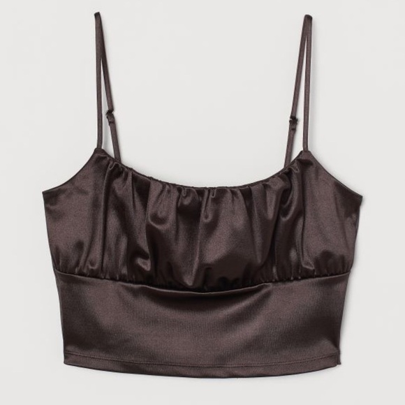 Divided Tops - Divided H&M Cropped Draped Satin-Look Top Brown Size L